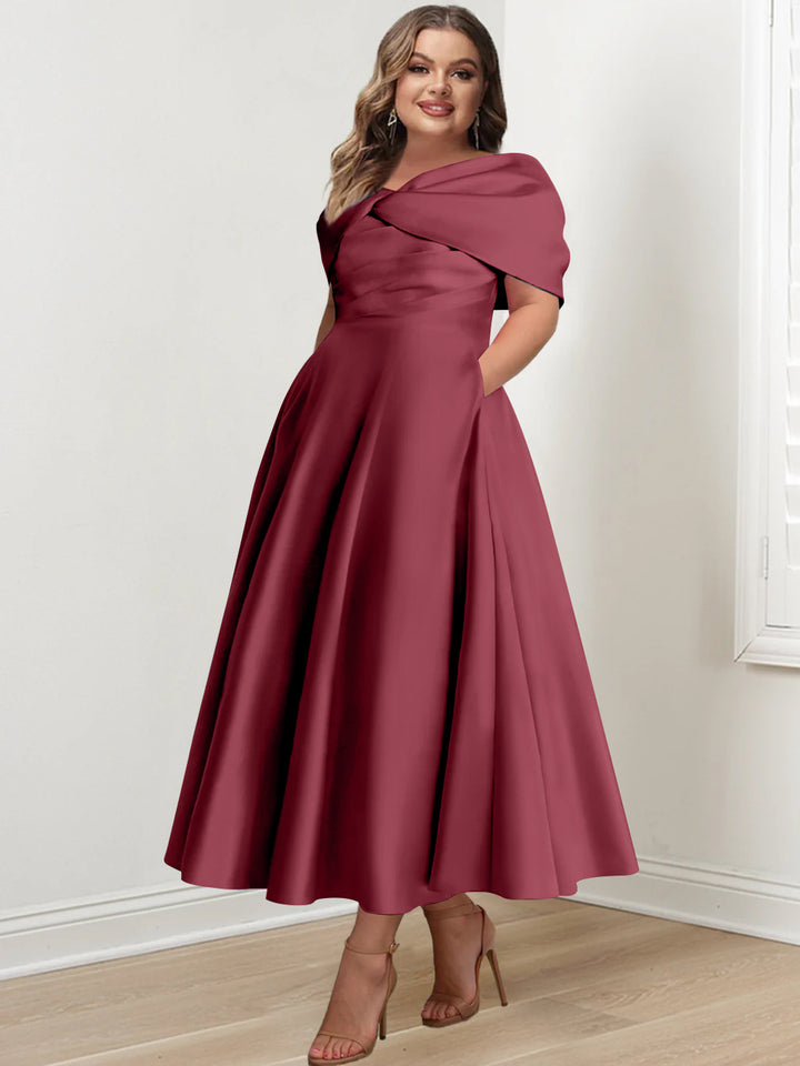 A-Line/Princess Off-The-Shoulder Sleeveless Ankle-Length Plus Size Mother Of The Bride Dresses With Ruffles & Bowknot