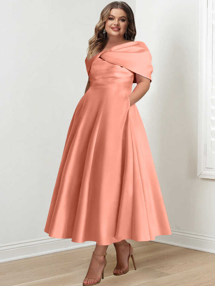 A-Line/Princess Off-The-Shoulder Sleeveless Ankle-Length Plus Size Mother Of The Bride Dresses With Ruffles & Bowknot