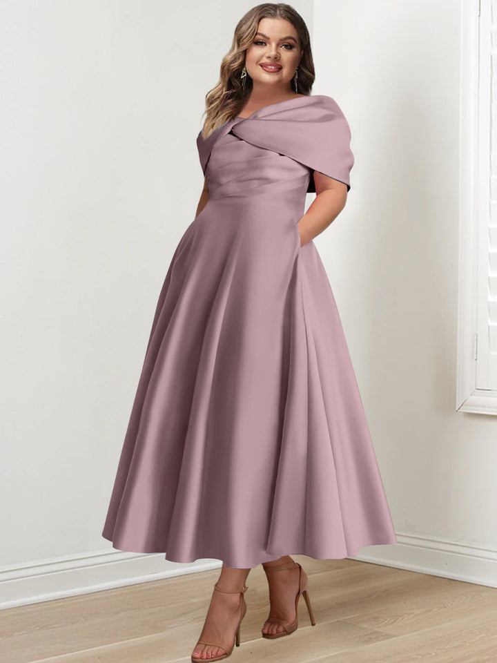 A-Line/Princess Off-The-Shoulder Sleeveless Ankle-Length Plus Size Mother Of The Bride Dresses With Ruffles & Bowknot