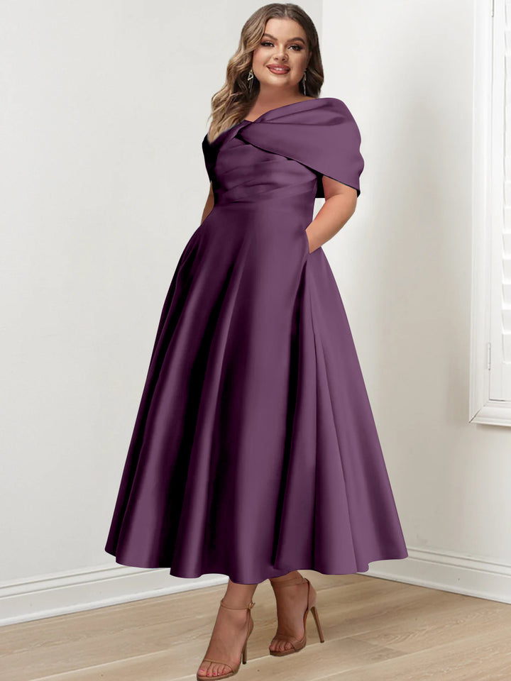A-Line/Princess Off-The-Shoulder Sleeveless Ankle-Length Plus Size Mother Of The Bride Dresses With Ruffles & Bowknot
