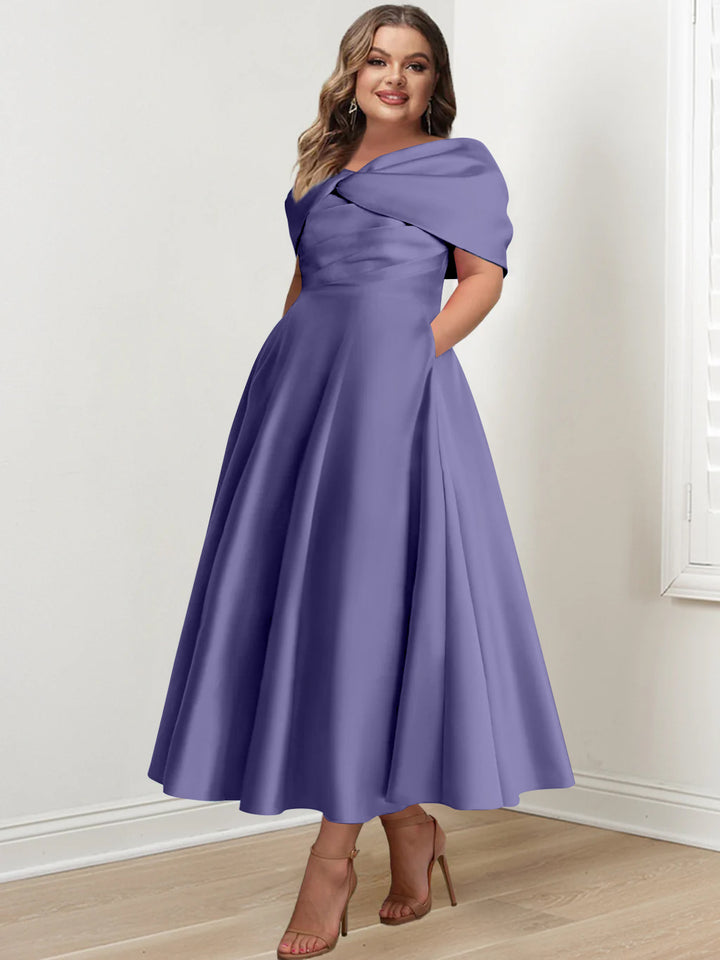 A-Line/Princess Off-The-Shoulder Sleeveless Ankle-Length Plus Size Mother Of The Bride Dresses With Ruffles & Bowknot
