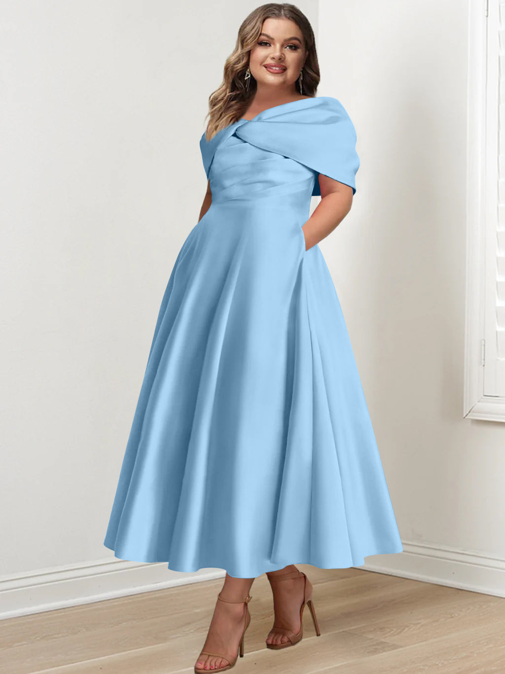 A-Line/Princess Off-The-Shoulder Sleeveless Ankle-Length Plus Size Mother Of The Bride Dresses With Ruffles & Bowknot