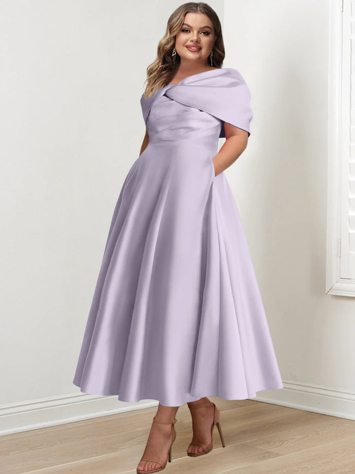 A-Line/Princess Off-The-Shoulder Sleeveless Ankle-Length Plus Size Mother Of The Bride Dresses With Ruffles & Bowknot