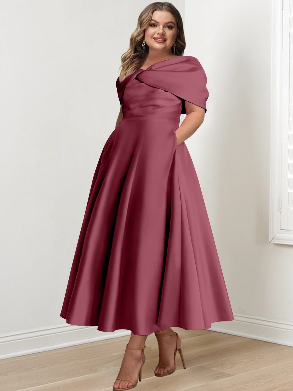 A-Line/Princess Off-The-Shoulder Sleeveless Ankle-Length Plus Size Mother Of The Bride Dresses With Ruffles & Bowknot