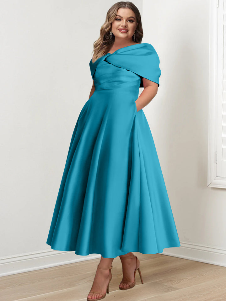 A-Line/Princess Off-The-Shoulder Sleeveless Ankle-Length Plus Size Mother Of The Bride Dresses With Ruffles & Bowknot