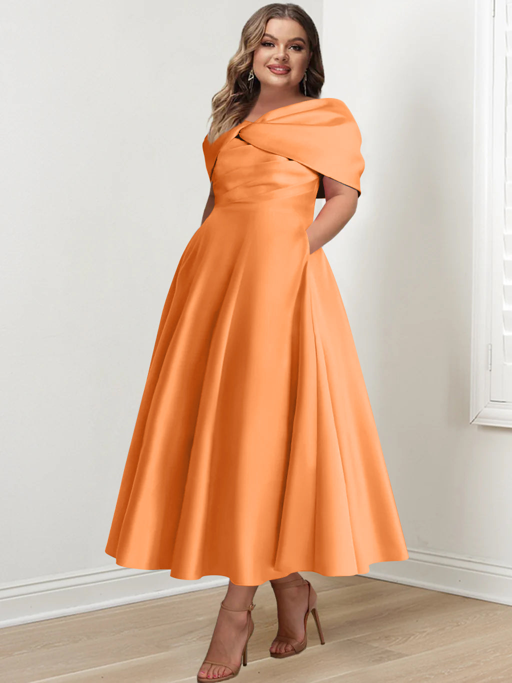 A-Line/Princess Off-The-Shoulder Sleeveless Ankle-Length Plus Size Mother Of The Bride Dresses With Ruffles & Bowknot