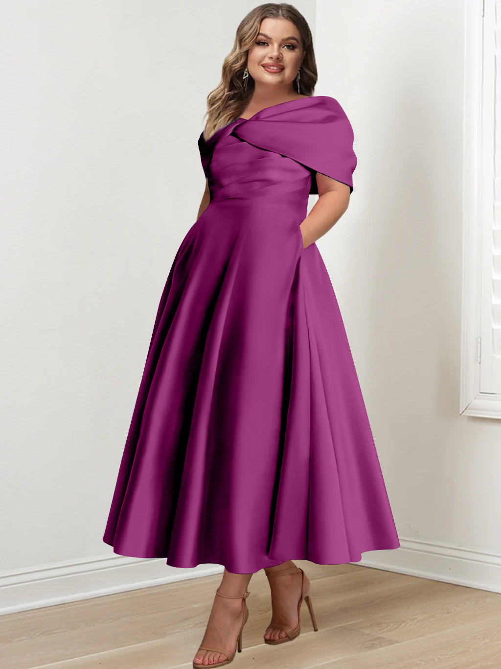 A-Line/Princess Off-The-Shoulder Sleeveless Ankle-Length Plus Size Mother Of The Bride Dresses With Ruffles & Bowknot