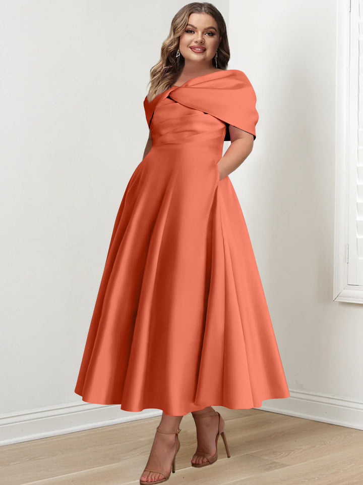 A-Line/Princess Off-The-Shoulder Sleeveless Ankle-Length Plus Size Mother Of The Bride Dresses With Ruffles & Bowknot