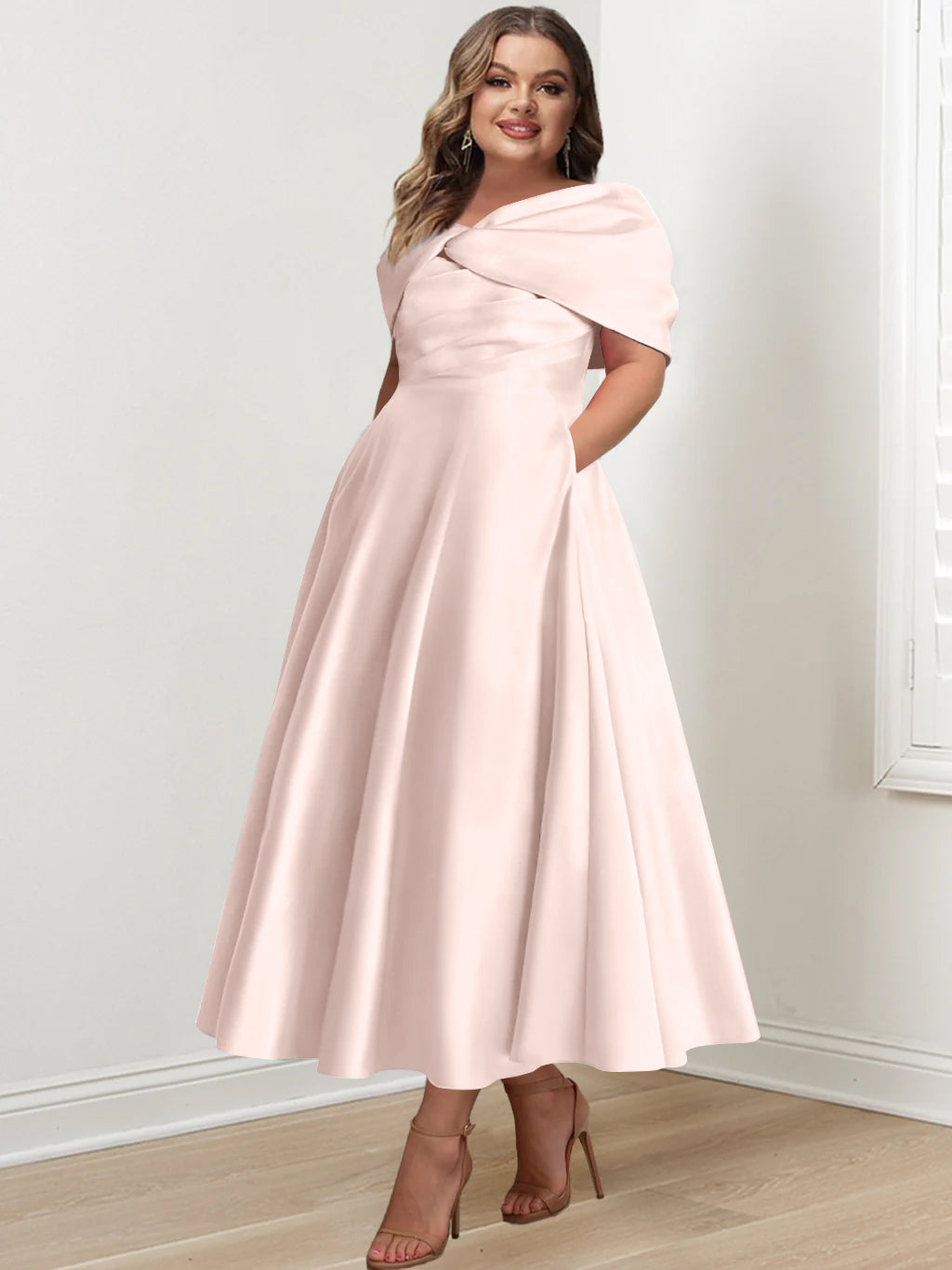 A-Line/Princess Off-The-Shoulder Sleeveless Ankle-Length Plus Size Mother Of The Bride Dresses With Ruffles & Bowknot