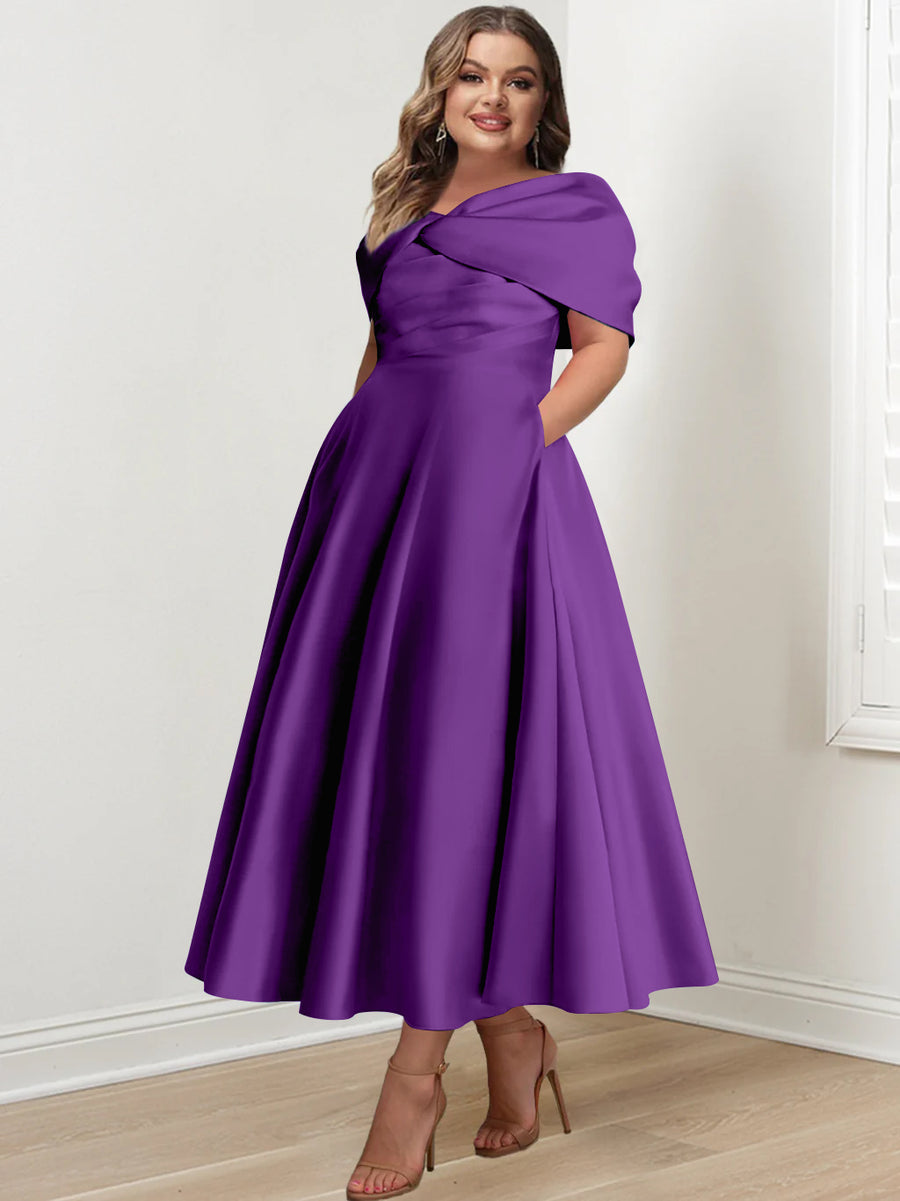 A-Line/Princess Off-The-Shoulder Sleeveless Ankle-Length Plus Size Mother Of The Bride Dresses With Ruffles & Bowknot