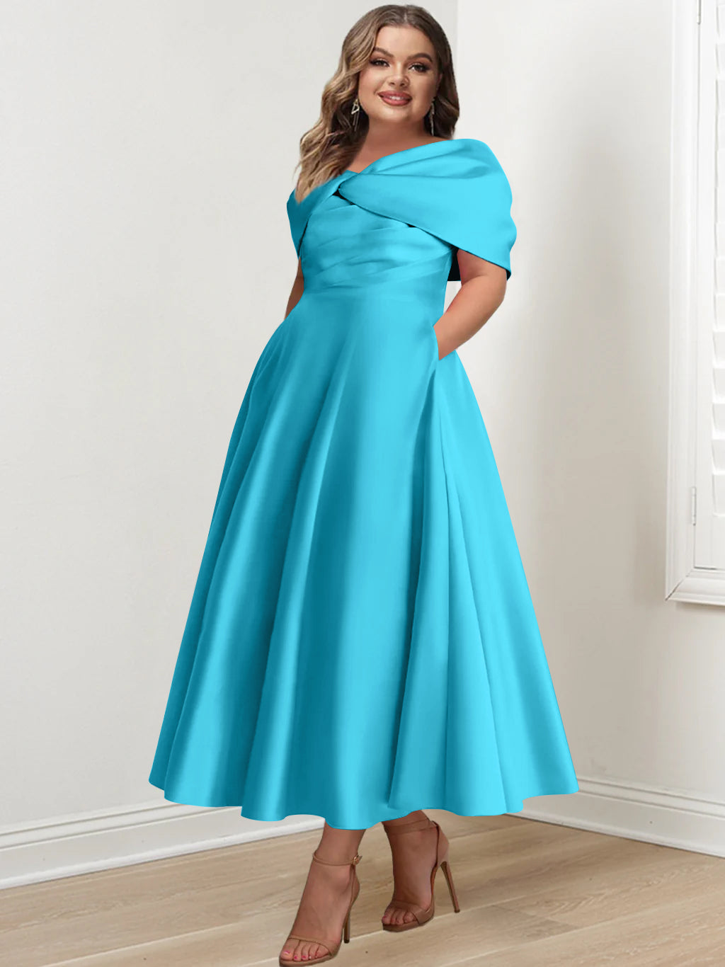 A-Line/Princess Off-The-Shoulder Sleeveless Ankle-Length Plus Size Mother Of The Bride Dresses With Ruffles & Bowknot