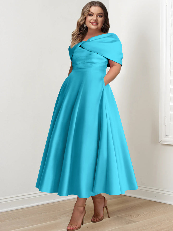 A-Line/Princess Off-The-Shoulder Sleeveless Ankle-Length Plus Size Mother Of The Bride Dresses With Ruffles & Bowknot