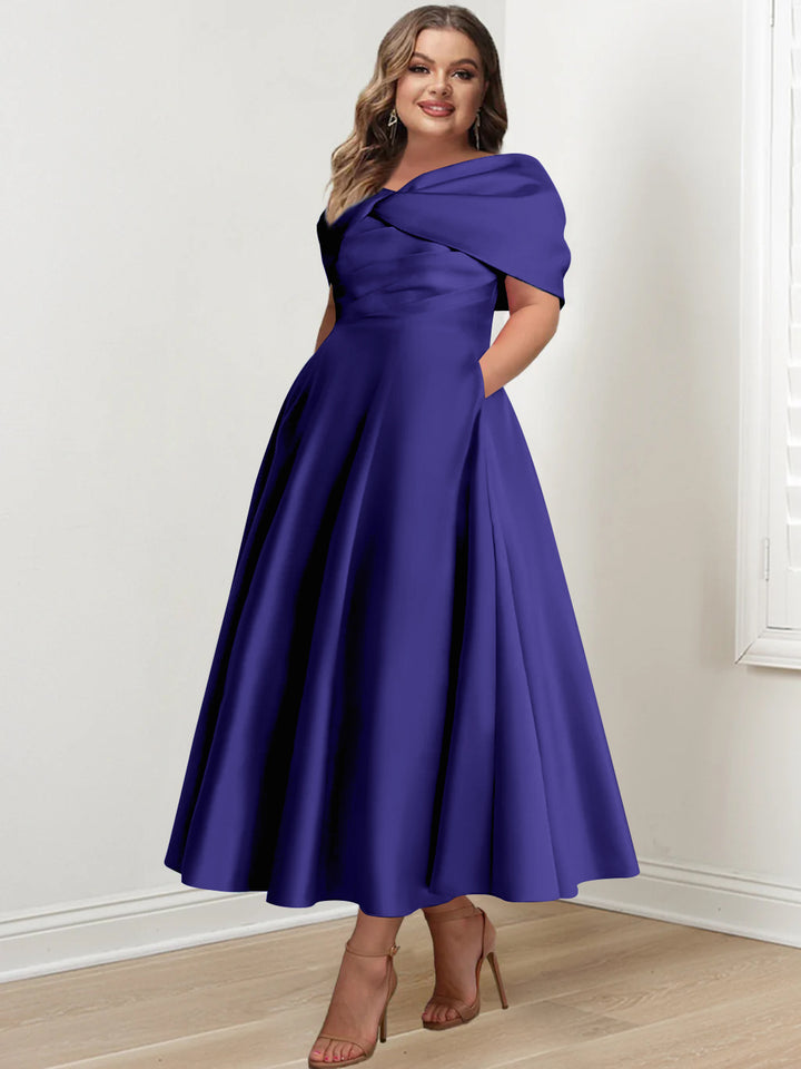 A-Line/Princess Off-The-Shoulder Sleeveless Ankle-Length Plus Size Mother Of The Bride Dresses With Ruffles & Bowknot