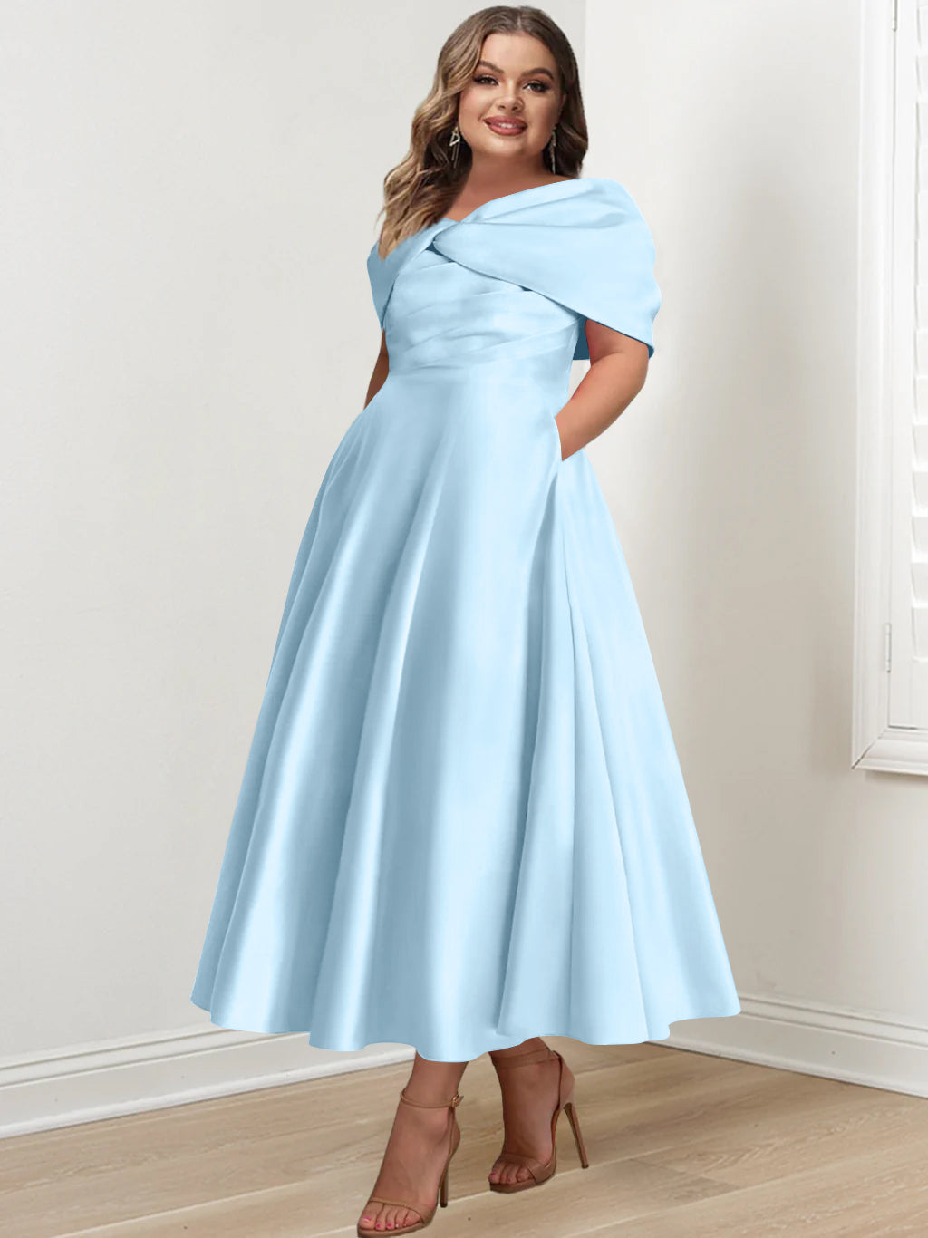 A-Line/Princess Off-The-Shoulder Sleeveless Ankle-Length Plus Size Mother Of The Bride Dresses With Ruffles & Bowknot