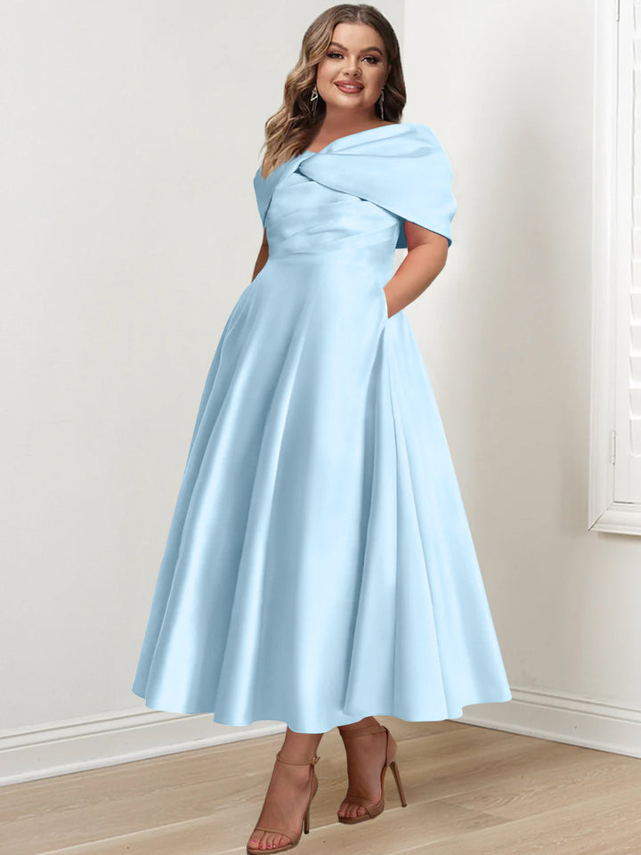 A-Line/Princess Off-The-Shoulder Sleeveless Ankle-Length Plus Size Mother Of The Bride Dresses With Ruffles & Bowknot