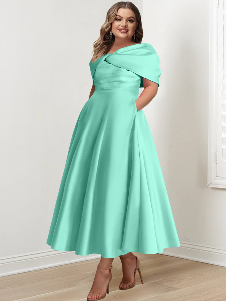 A-Line/Princess Off-The-Shoulder Sleeveless Ankle-Length Plus Size Mother Of The Bride Dresses With Ruffles & Bowknot