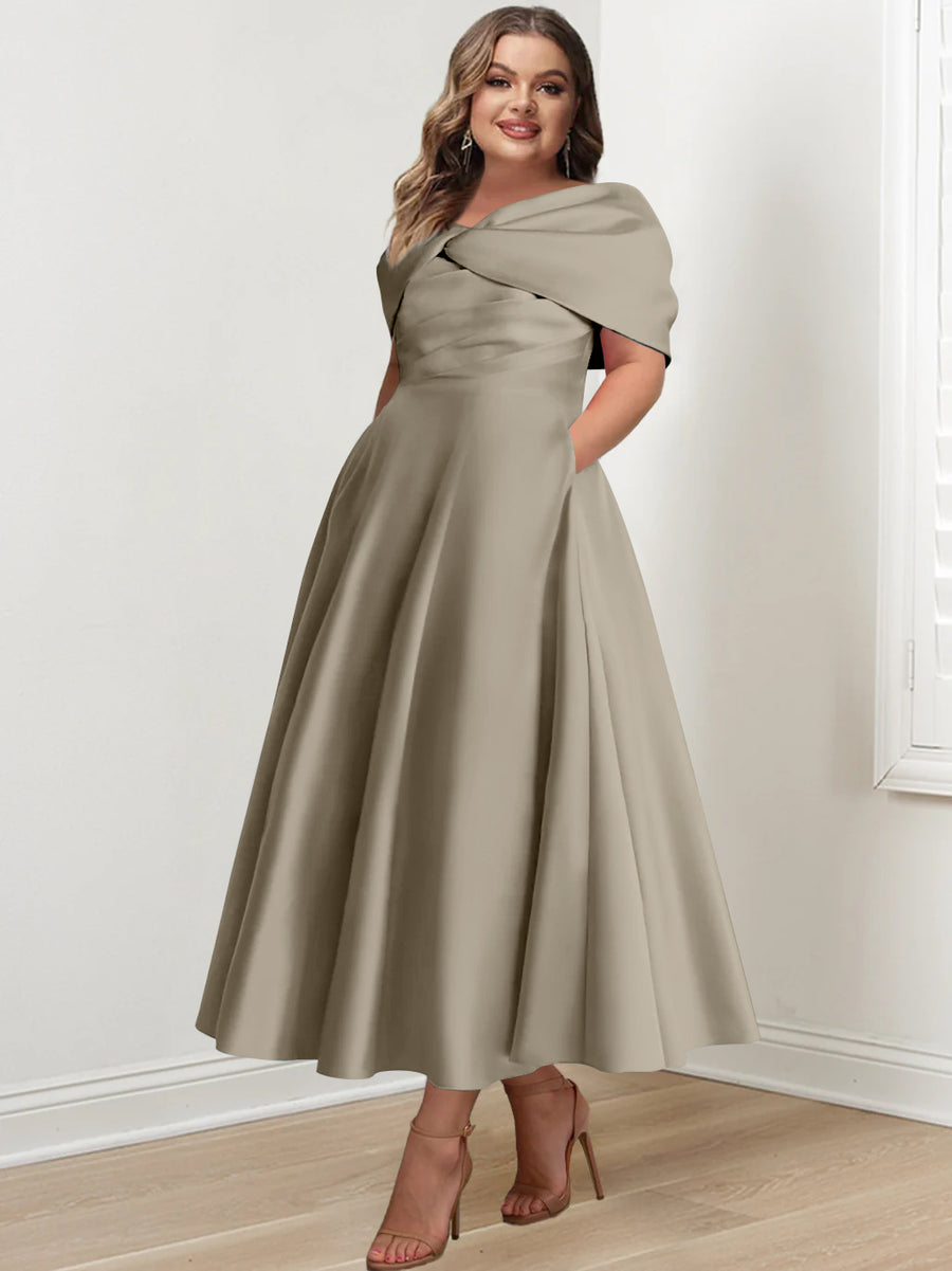 A-Line/Princess Off-The-Shoulder Sleeveless Ankle-Length Plus Size Mother Of The Bride Dresses With Ruffles & Bowknot