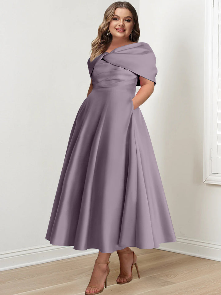 A-Line/Princess Off-The-Shoulder Sleeveless Ankle-Length Plus Size Mother Of The Bride Dresses With Ruffles & Bowknot