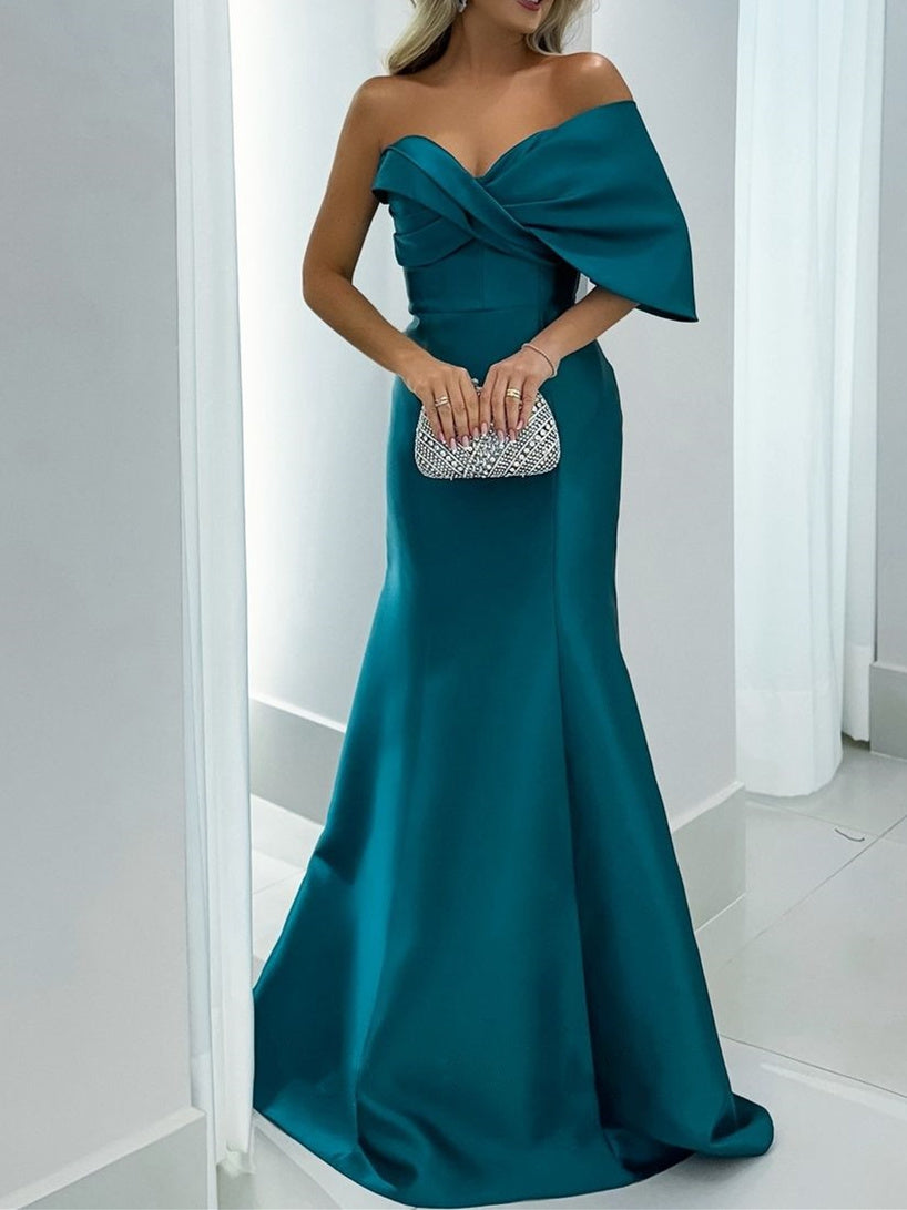 Mother of The Bride Dresses 2026 Women's Mermaid Off-The-Shoulder Floor-Length Wedding Party Formal Evening Gowns Bridal's Mother Dress, Ink Blue