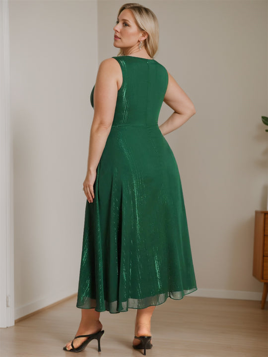 A-Line/Princess V-Neck Half Sleeves Floor-Length Unique Plus Size Mother of the Bride Dresses with Sequins & Ruffles