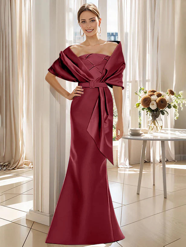 Trumpet 2 Pieces Floor-Length Mother of the Bride  & Groom Dresses with Wrap