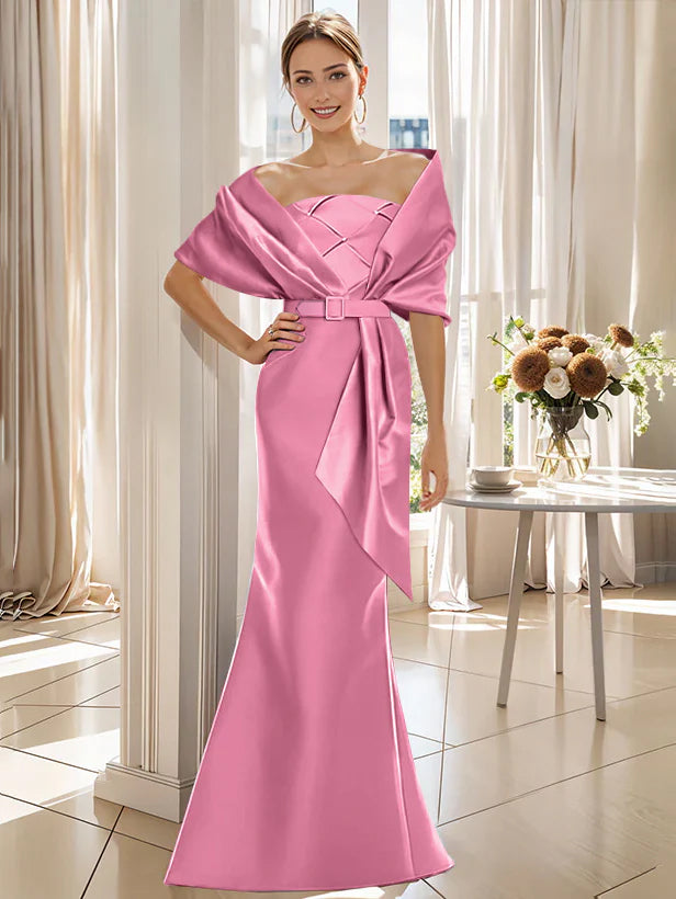 Trumpet 2 Pieces Floor-Length Mother of the Bride & Groom Dresses with Wrap Candy Pink