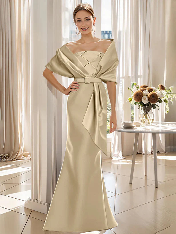 Trumpet 2 Pieces Floor-Length Mother of the Bride & Groom Dresses with Wrap Taupe