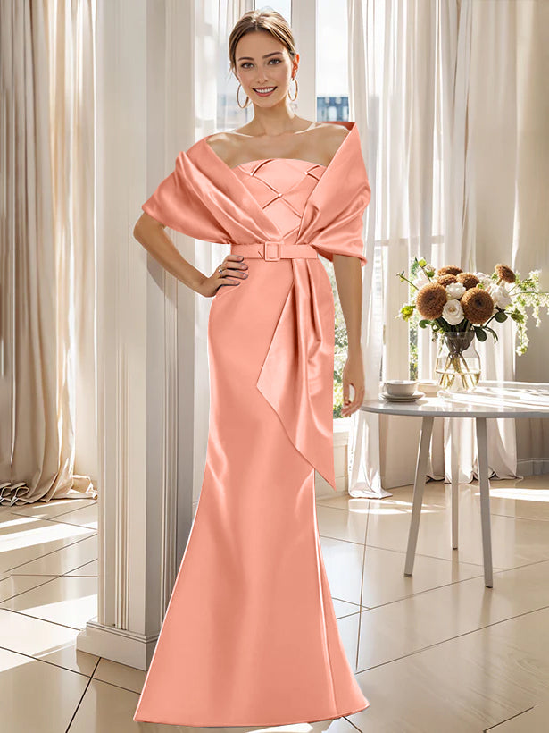 Coral Dress For Wedding Mother Of The Bride Trumpet Pieces Floor