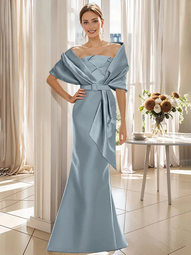2026 Bridal's Mother Dresses Elegant Gray Satin 2 Pieces Mermaid Sleeveless Wedding Guest Party Gowns Gray with Wraps