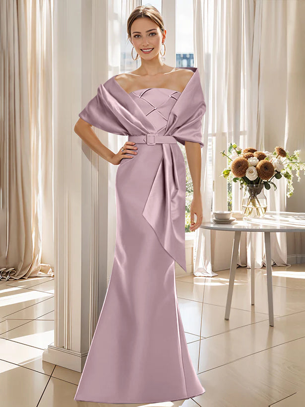 Trumpet 2 Pieces Floor-Length Mother of the Bride  & Groom Dresses with Wrap