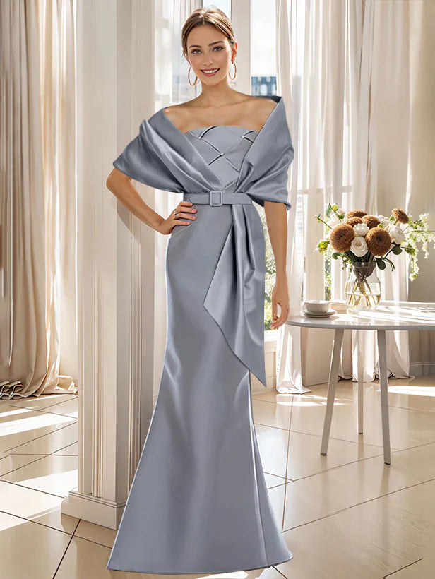 Trumpet 2 Pieces Floor-Length Mother of the Bride & Groom Dresses with Wrap Taupe