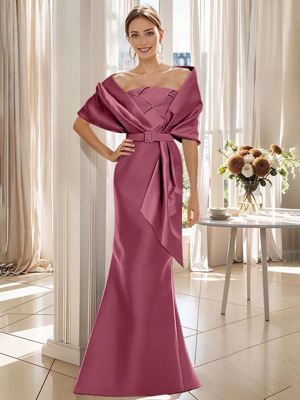 Trumpet 2 Pieces Floor-Length Mother of the Bride  & Groom Dresses with Wrap