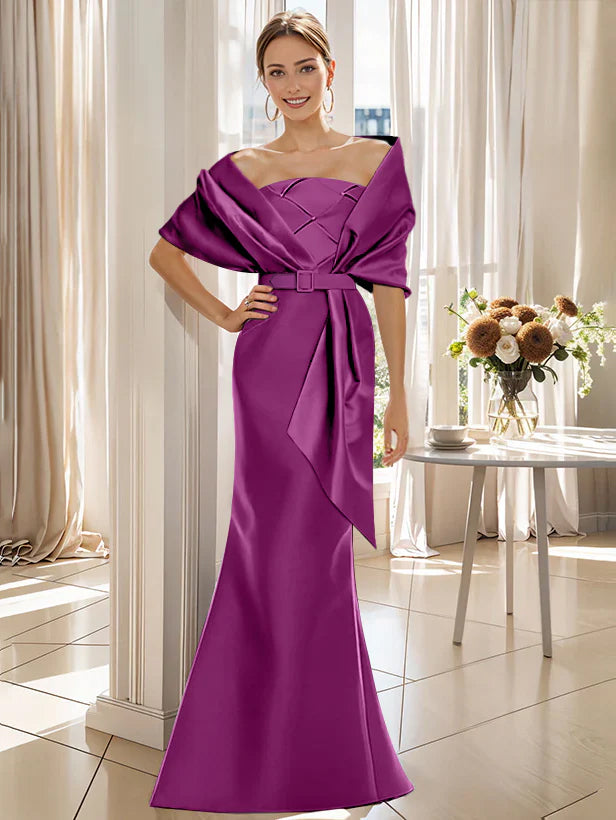 Trumpet 2 Pieces Floor-Length Mother of the Bride  & Groom Dresses with Wrap