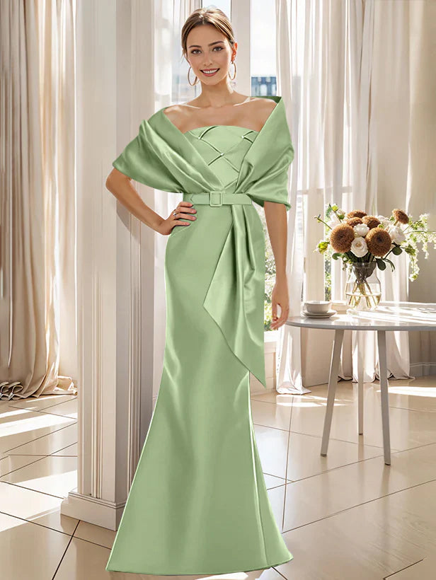 Trumpet 2 Pieces Floor-Length Mother of the Bride & Groom Dresses with Wrap Sage Trumpet 2 Pieces Floor-Length Mother of the Bride & Groom Dresses with Wrap Sage