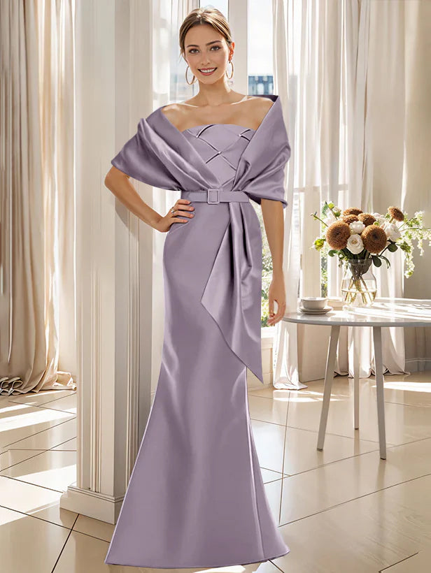 Trumpet 2 Pieces Floor-Length Mother of the Bride  & Groom Dresses with Wrap