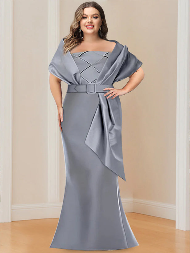 Trumpet 2 Pieces Floor-Length Plus Size Mother of the Bride  & Groom Dresses with Wrap