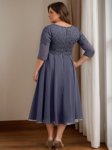 A-Line/Princess V-Neck 3/4 Sleeves Tea-Length Printed Floral Mother of the Bride Dresses main image 1