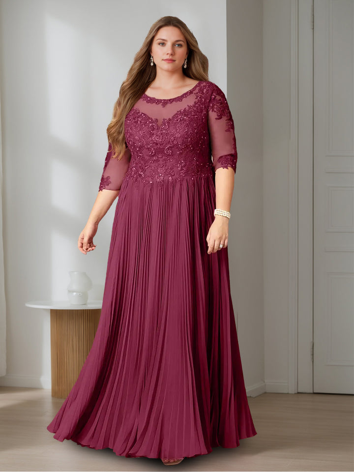 A-Line/Princess Scoop Half Sleeves Floor-Length Plus Size Mother of the Bride Dresses with Sequins