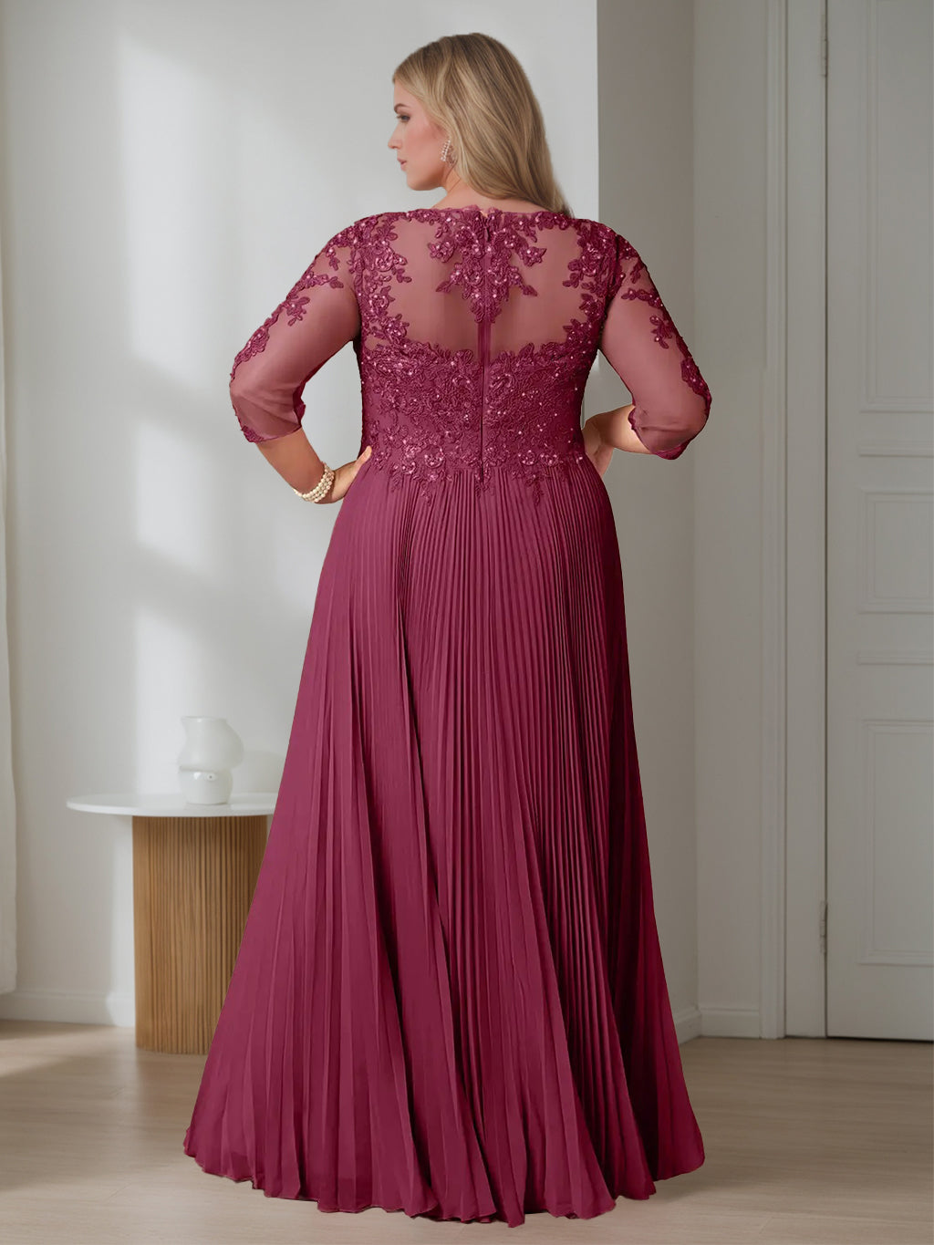 A-Line/Princess Scoop Half Sleeves Floor-Length Plus Size Mother of the Bride Dresses with Sequins