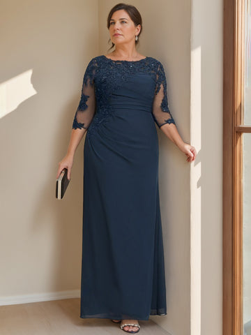 Sheath/Column Scoop Short Sleeves Plus Size Evening Dresses with Split Side & Ruffles main image 1