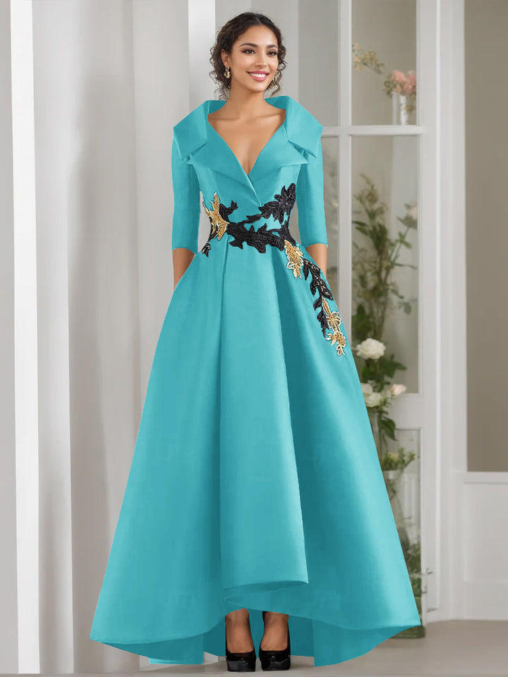 A-Line/Princess V-Neck Long Sleeves Floor Length Mother of the Bride Dresses With Appliques & Beading