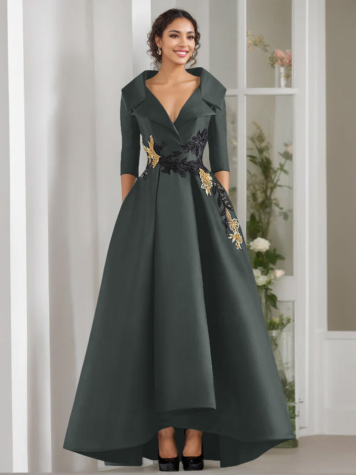 A-Line/Princess V-Neck Long Sleeves Floor Length Mother of the Bride Dresses With Appliques & Beading