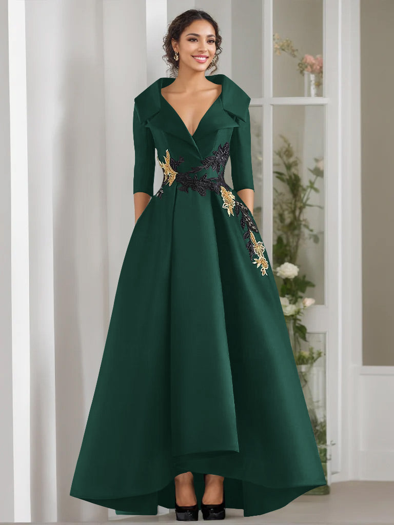 A-Line/Princess V-Neck 3/4 Sleeves Floor Length Mother of the Bride Dr - Mondressy A-Line/Princess V-Neck 3/4 Sleeves Floor Length Mother of the Bride Dr - Mondressy