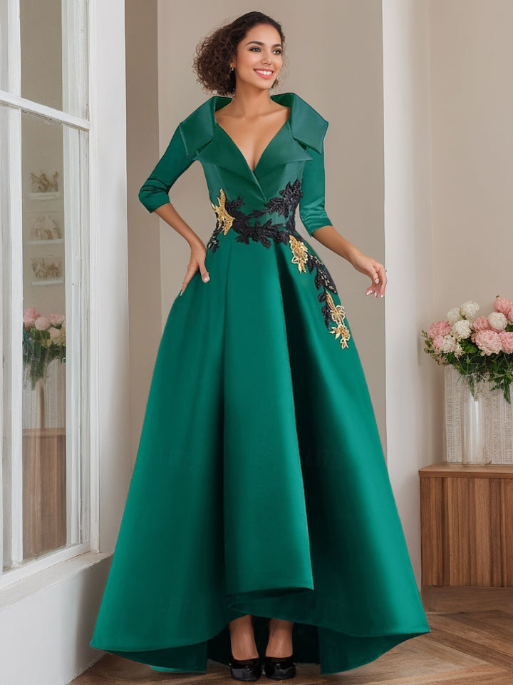 A-Line/Princess V-Neck Long Sleeves Floor Length Mother of the Bride Dresses With Appliques & Beading