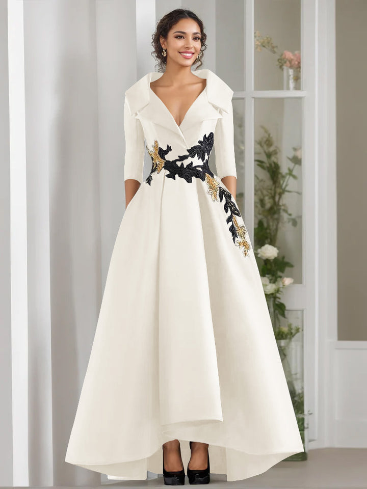 A-Line/Princess V-Neck Long Sleeves Floor Length Mother of the Bride Dresses With Appliques & Beading