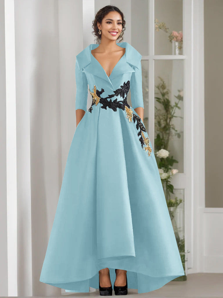 A-Line/Princess V-Neck Long Sleeves Floor Length Mother of the Bride Dresses With Appliques & Beading