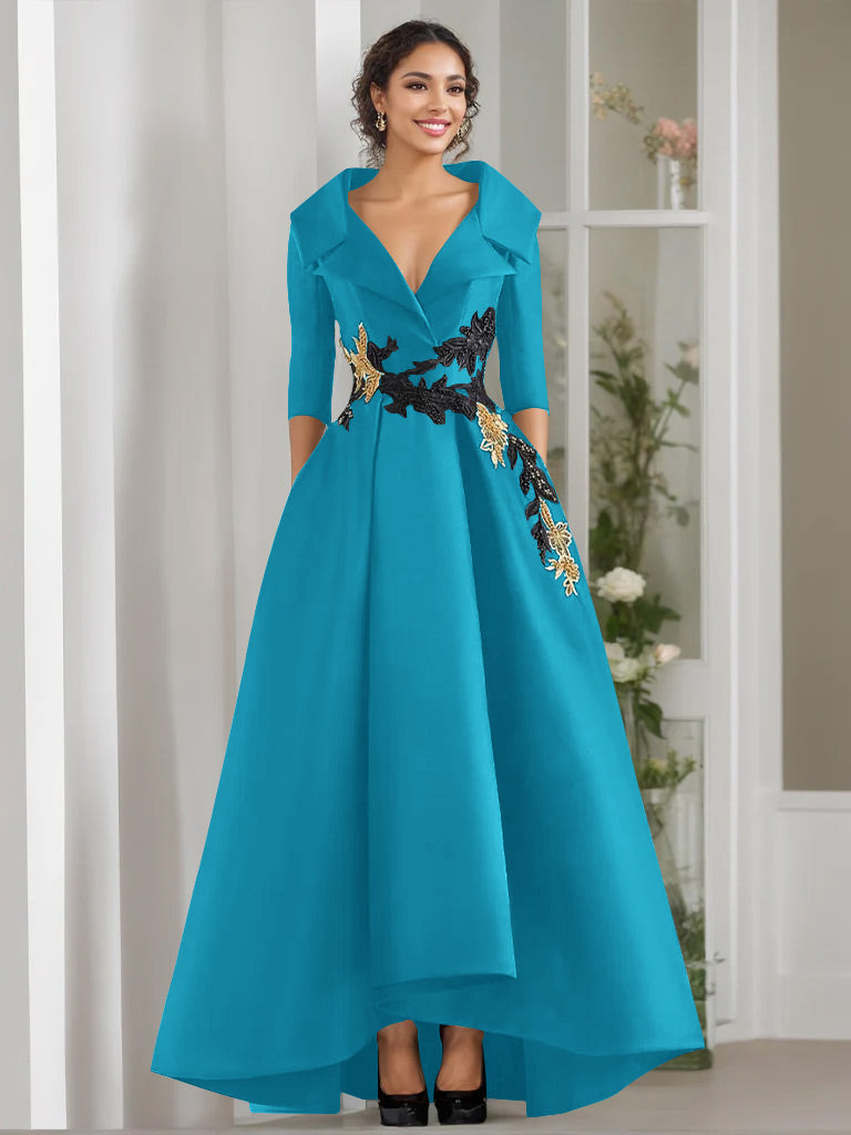 A-Line/Princess V-Neck Long Sleeves Floor Length Mother of the Bride Dresses With Appliques & Beading