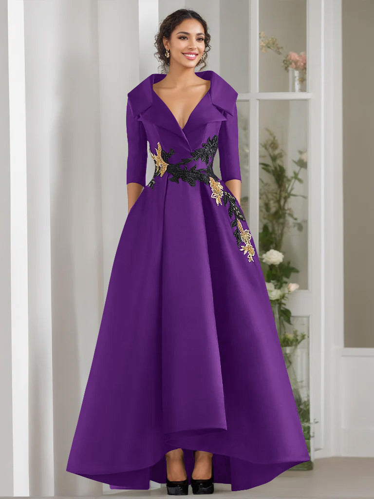 A-Line/Princess V-Neck 3/4 Sleeves Floor Length Mother of the Bride Dr - Mondressy A-Line/Princess V-Neck 3/4 Sleeves Floor Length Mother of the Bride Dr - Mondressy