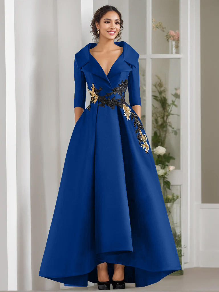 Black Mother of The Bride Dresses 2026 A-Line V-Neck 3/4 Sleeves Floor Length Elegant Lace Appliques Formal Evening Guest Dress, Black Black Mother of The Bride Dresses 2026 A-Line V-Neck 3/4 Sleeves Floor Length Elegant Lace Appliques Formal Evening Guest Dress, Black