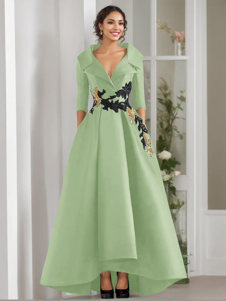 A-Line/Princess V-Neck Long Sleeves Floor Length Mother of the Bride Dresses With Appliques & Beading